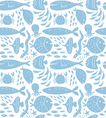 Sea seamless pattern with fishes - 617342247