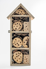 Eco friendly Bug Beetle  bee hotel house made from sustainable timber for the safe protection of nesting bees and insects
