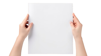 Fototapeta premium Top View Photo of Human Hand Holding Blank Paper on White Background.
