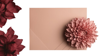 Blank Brown Envelope Card with Blossom Flowers Element. 3D Render.