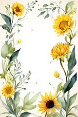 Watercolor Sunflower Leaves Frame | Whimsical Hand-Drawn Border
