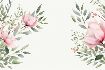Watercolor Floral Frame ,Romantic Pink Rose Border for Weddings and Stationery