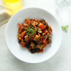 Traditional homemade vegetable ragout with fresh rosemary