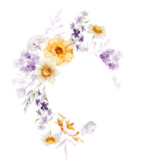 Floral frame with wildflowers on white background