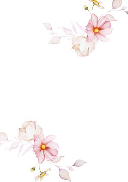 Greeting card with delicate flowers in a watercolor style on a white background