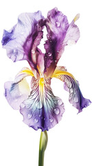 Amazing Image of Beautiful Iris Flower with Water Drops on PNG Background. Generative AI.