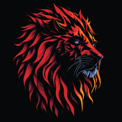 A lion's head in fiery colors. Portrait - 617345297