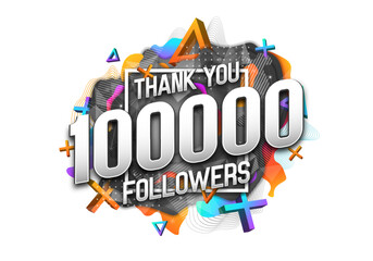 100000 subscribers. Poster for social network and followers. Vector template for your design.