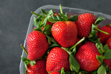 close-up of fresh strawberries, a bowl of fresh strawberries in season,