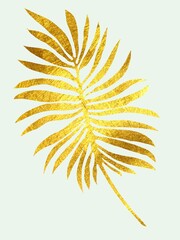 Fototapeta na wymiar Illustration of golden tropical leaves on an isolated white background, watercolor painting.