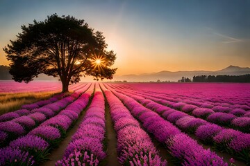 lavender field at sunset AI Generated 