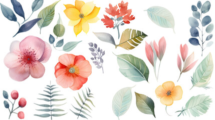 Naklejka premium Colorful Watercolor Anemone Flower and Leaves Decorated Background.