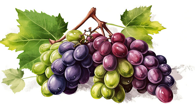 A Fruit Painting of Realistic Grapes Vine Bunch Illustration. Generative AI.