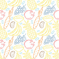 Healthy food pattern. Drawn healthy food background