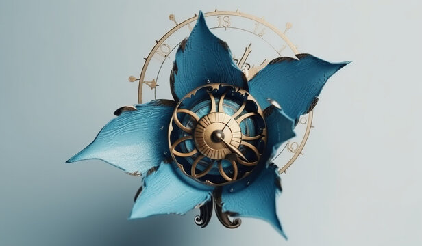 floral, vintage background,, flover, products, enginer, generative, ai, steampunk, background, clockwork, brooch, blue,tulip