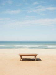 Fototapeta premium Beach themed empty table background, created with AI Generative Technology
