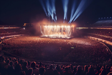 AI generated image of crowd at stadium during concert - obrazy, fototapety, plakaty