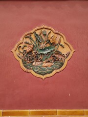 auspicious wall decorations in red and yellow, Chinese art, royal wall in the Palace museum