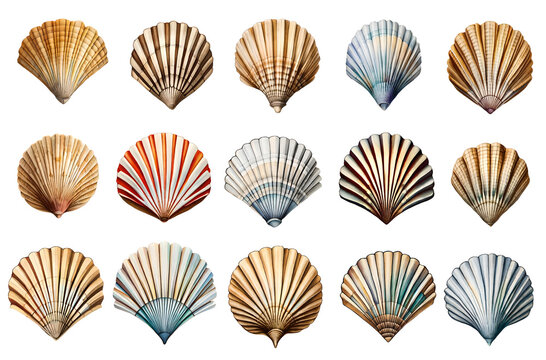 Watercolour sea shell set. Generative Ai