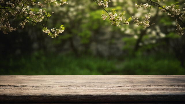 Spring themed empty table background, created with AI Generative Technology
