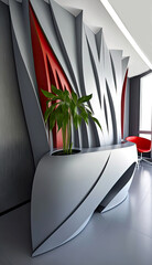 Modern Design Architectural Interior with Large Planter Desk, Red Chair. Generative AI Technology.