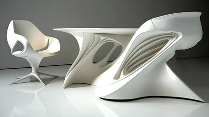Ultra Modern Furniture of Luxury Chairs with a Table in White Color. Generative AI Technology.