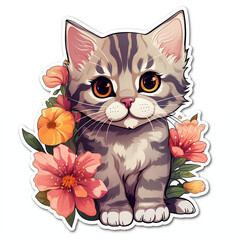 cute cat stickers in flowers cute animal print t-shirts Favorite pet, Ai