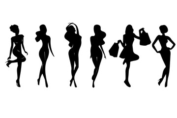 Fototapeta na wymiar ladies silhouette vector illustration woman fashion body, beauty, girls, dance, shopping, dancer, style, hair, dress