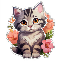 cute cat stickers in flowers cute animal print t-shirts Favorite pet, Ai