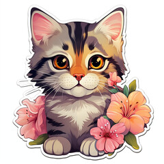 cute cat stickers in flowers cute animal print t-shirts Favorite pet, Ai