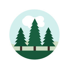 using vector illustration art illustration of a christmas tree in cloudy season circular deign isolated on white background 