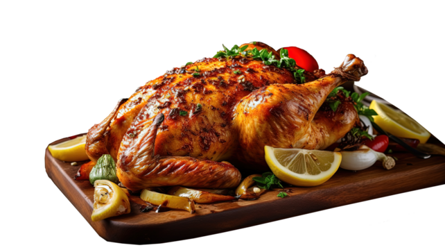 a juicy and flavorful roasted chicken, which has been thoroughly cooked and prepared with a delightful combination of herbs and lemon. 