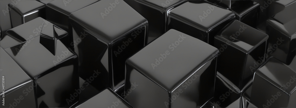 Poster abstract composition of black 3d cubes from generative ai