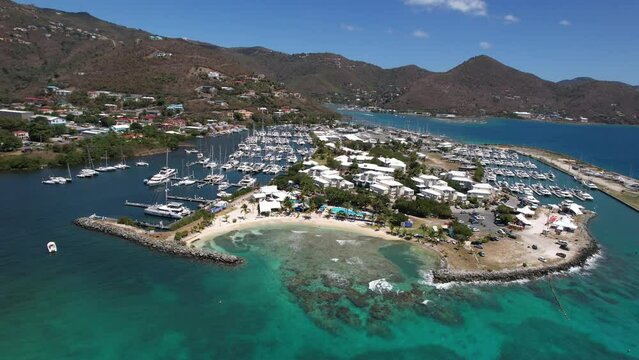 The Tortola island marina in the British Virgin Islands drone view