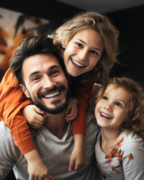 Famiglia felice che si diverte a casa