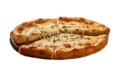 a delicious three-slice pizza with melted cheese on a serving plate. The pizza slices are neatly arranged
