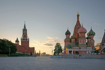 The red square, Kremlin and Saint Basil's Cathedral during late day hours 