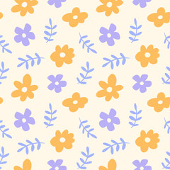 Fototapeta na wymiar Organic flowers seamless pattern wild floral print