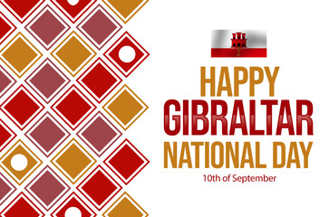 Happy Gibraltor National Day patriotic wallpaper design with shapes and waving flag.