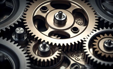Gear Stainless Steel Engine Background. Generative AI.