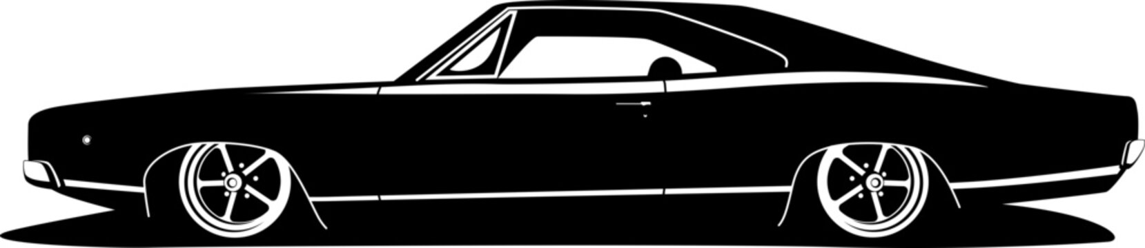 American muscle car vector illustration. Vintage gangsta style low auto with big wheels.