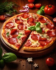 Traditional italian pizza. Delicious taste pepperoni pizza. Generative AI