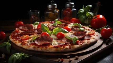 Traditional italian pizza. Delicious taste pepperoni pizza. Generative AI