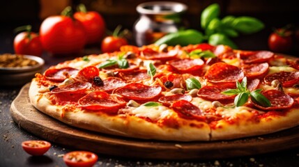 Obraz na płótnie Canvas Traditional italian pizza. Delicious taste pepperoni pizza. Generative AI