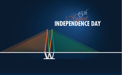 Tri-color theme vector illustration of the iconic Bandra&ndash;Worli Sea Link. Minimal, Creative, and  Flat colors. Branding material for 15 August and 26 January. Happy Independence Day banner,