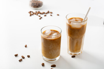Two iced coffee tea glasses  summer drink