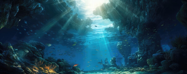 Fototapeta premium Sea or ocean underwater photo, generative ai