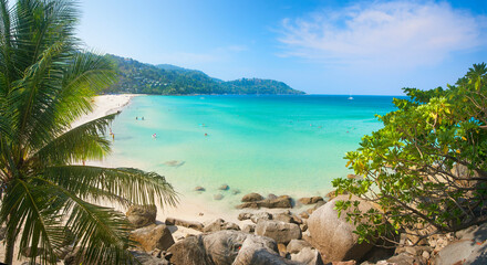 Panoramic view of Kata Noi beach is one of most expensive and beautiful beaches in Phuket,...