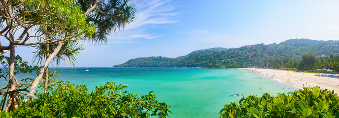 Panoramic view of popular Kata Noi beach is one of most expensive and beautiful beaches in Phuket, Thailand.. - 617354869