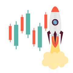 Flying rocket semi flat colour vector object. Exponential growth, investment. Start up. Editable cartoon clip art icon on white background. Simple spot illustration for web graphic design